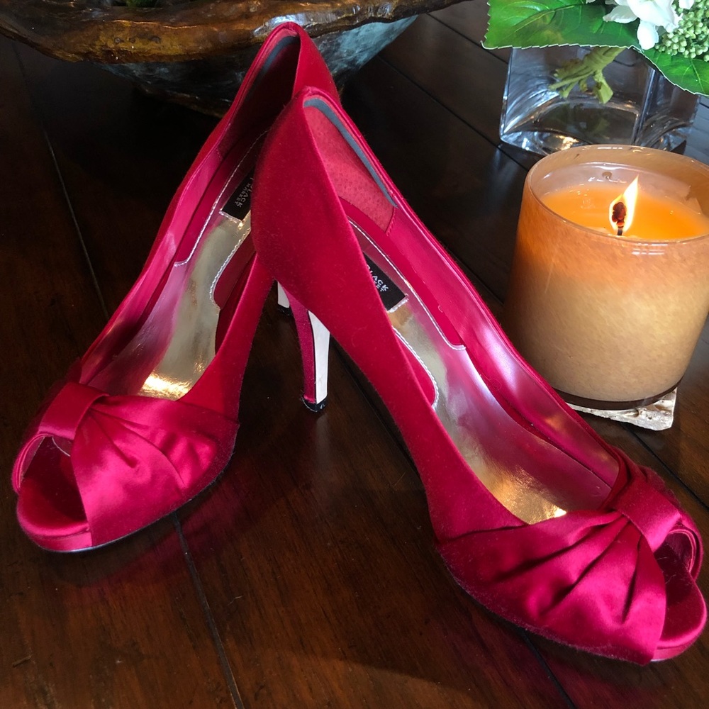 Cranberry Satin Peep Toe High Heel